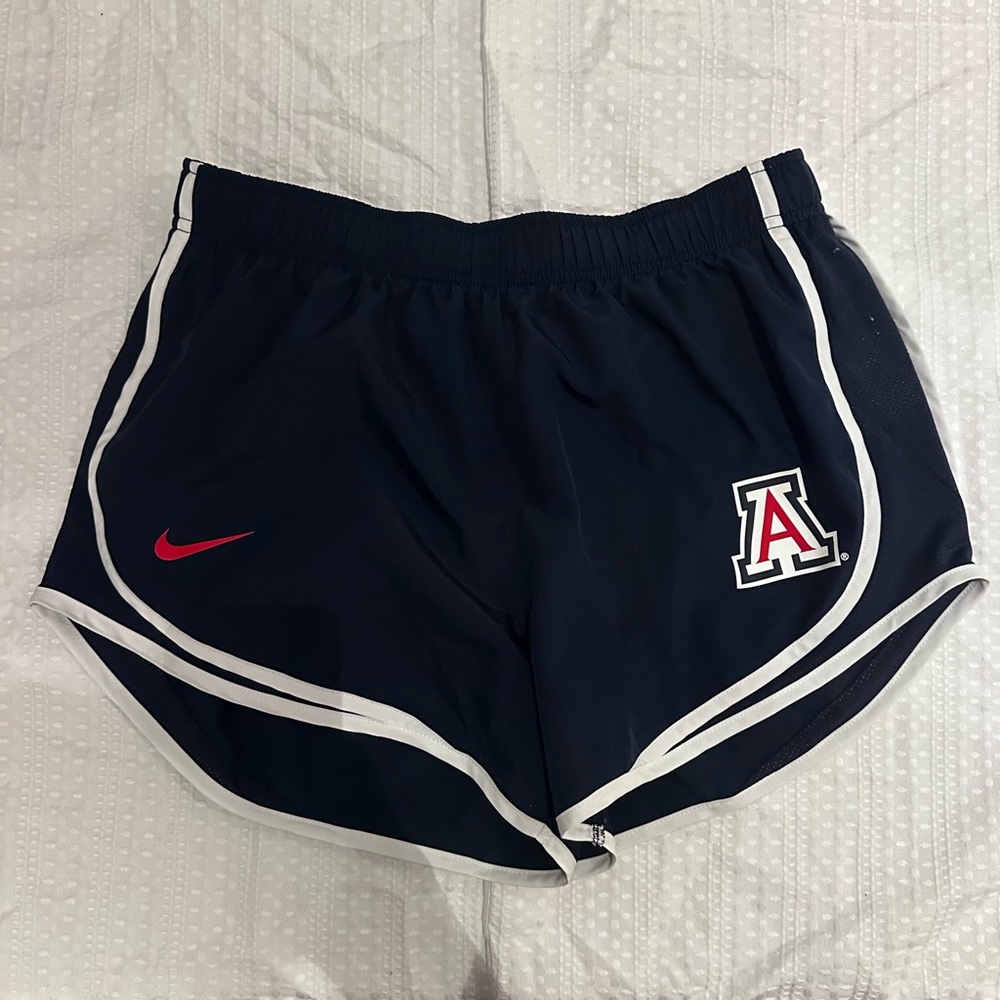 Nike Navy Athletic Running Shorts with White Trim and Red Swoosh - Arizona